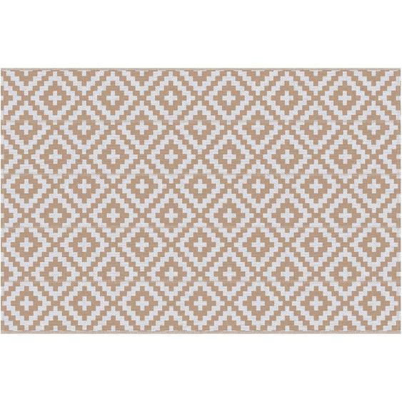 Tapis extérieur style graphique - tapis réversible 2 motifs - dim. 2,74L x 1,82l m, ép. 3 mm - pp haute densité 310 g/m² blanc beige