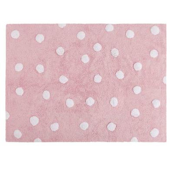 Tapis Lavable à pois blancs en coton beige Dots