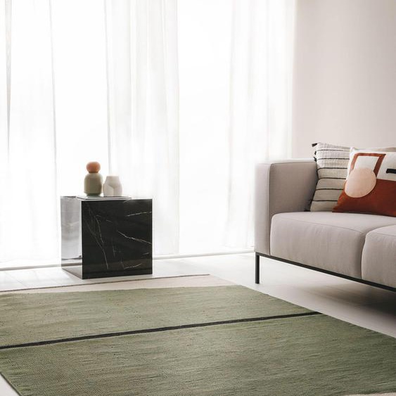 Tapis poil ras en coton Lenny Vert 60x100 cm - Tapis poil court design moderne pour salon