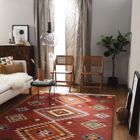 Tapis poil ras Kira Rouge 160x230 cm - Tapis poil court design moderne pour salon