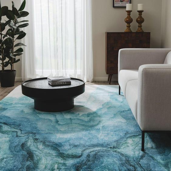 Tapis poil ras Mara Bleu 200x300 cm - Tapis poil court design moderne pour salon