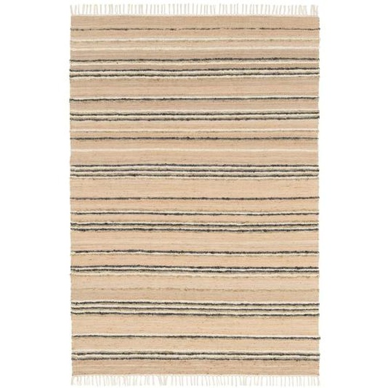 Tapis Rayé Fait Main En Laine Et Jute Raj Beige Sable