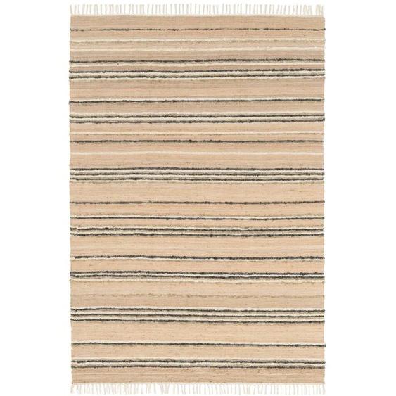 Tapis Rayé Fait Main En Laine Et Jute Raj Beige