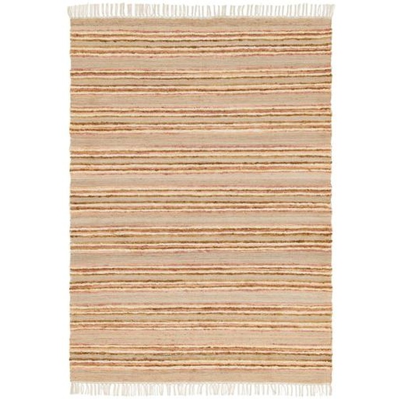 Tapis Rayé Fait Main En Laine Et Jute Raj Rose Poudrée