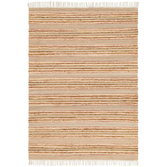 Tapis Rayé Fait Main En Laine Et Jute Raj Rose