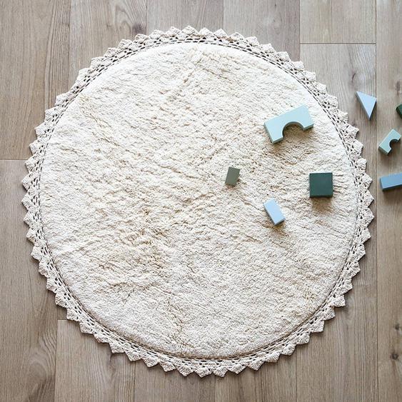 Tapis Rond Coton Lavable Finition Crochet Perla Ecru