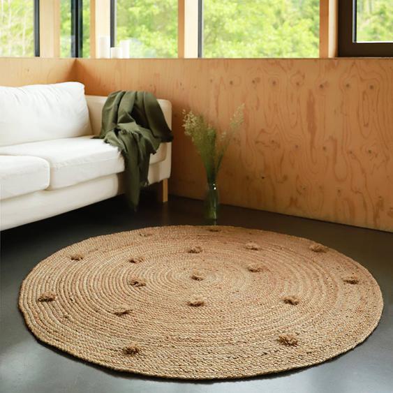 Tapis Rond Jute Avec Pompons Siska Marron