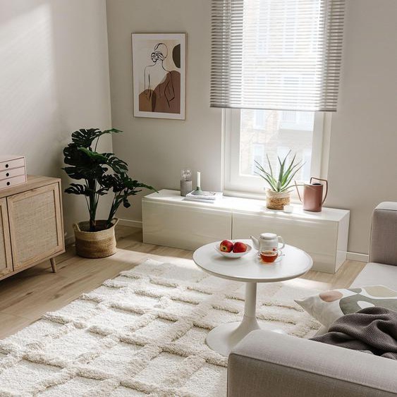 Tapis shaggy à poils longs Tibo Crème 80x150 cm - Tapis doux pour salon