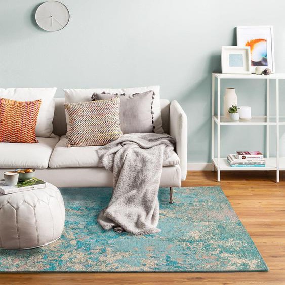 Tapis Vintage tissé à plat Stay Turquoise 80x165 cm - Tapis poil ras / effet usé