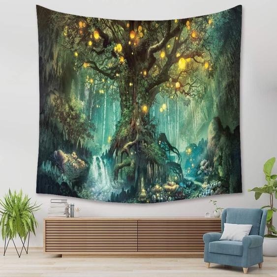 Tapisserie Arbre de vie - Ambiance psychédélique - Convient pour chambre à coucher et appartement détudiant - 1 pièce - Multicolore