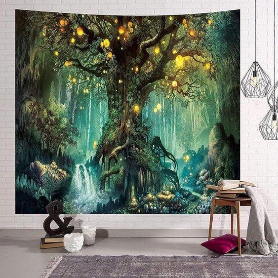 Tapisserie Arbre de vie - Ambiance psychédélique - Convient pour chambre à coucher et appartement détudiant - 1 pièce - Multicolore