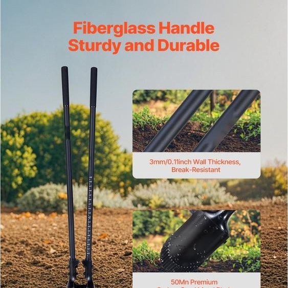 Tarière avec poignée en fibre de verre - 146 cm de tarière - Tarière de sol avec repères gradués - Idéal pour lagriculture et le jardinage