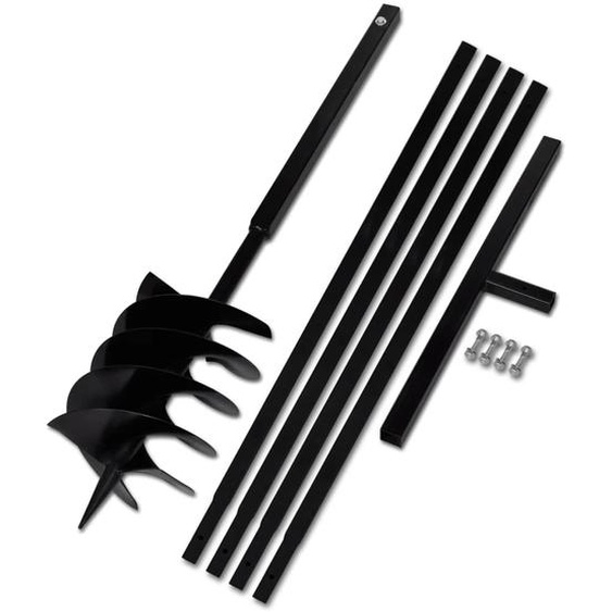 Tarière de sol avec manche 200 mm et tube dextension 5 m Acier