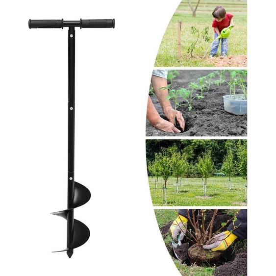 Tarière - Mèche manuelle pour pieux/plants - Mèche hélicoïdale 15 cm - Acier au carbone laminé à froid A3 - Manche 30 cm - Revêtement plastique - Noir
