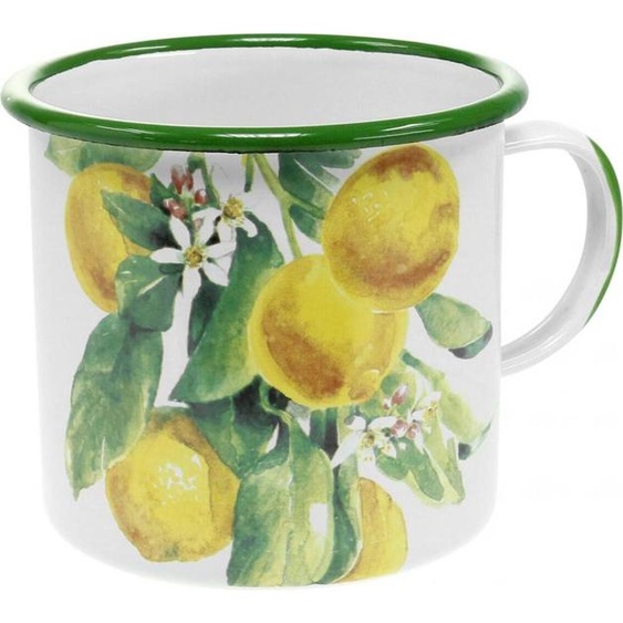 Tasse à plantes émaillée Décor branche de citron Cache-pot méditerranéen Pot de fleurs Pot dherbes Ø9,5cm H10cm