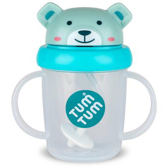 Tasse Anti Fuite + Paille Lestée Ourson Bleu - V3 Bleu