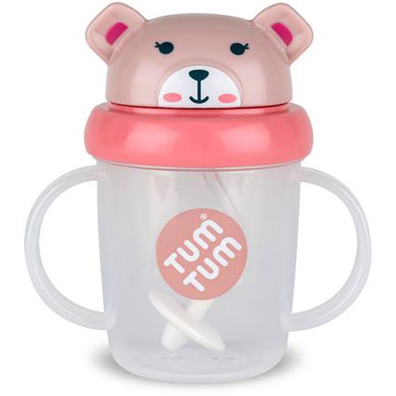 Tasse Anti Fuite + Paille Lestée Ourson Rose - V3 Rose