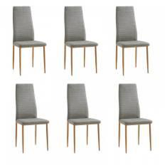 Taupe Lot de 6 chaises en tissu MIRABELLE métal impression bois  - Panneaux de particules - 0