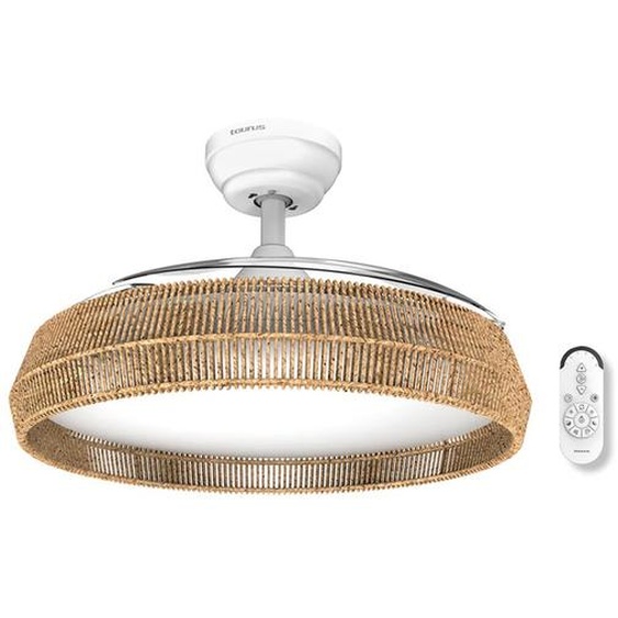 Taurus Ventilateur de plafond Polar Nature Ultra silencieux - Lumière LED plafonnier réglable intégrée - Diamètre 107 cm - 30W - Esthétique corde