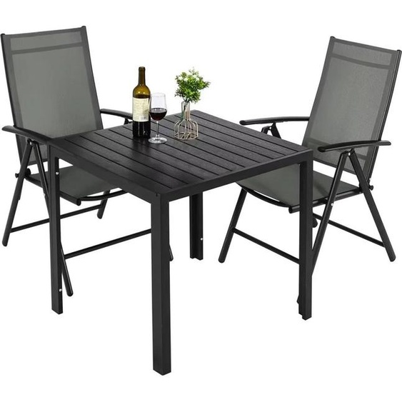 Tavien Ensemble de balcon 5 pièces - Table Tuin & 4 chaises pliantes - Aluminium - Dossier réglable - Balcon, terrasse & jardin - Noir