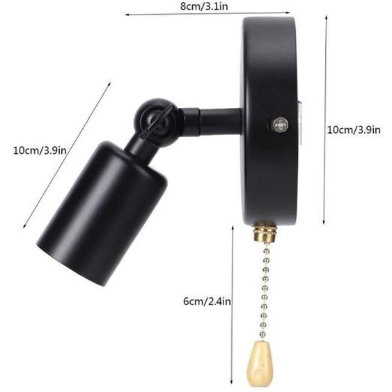 Tbest applique de chevet Applique murale Vintage E26/E27 avec tête réglable pour luminaire dinterieur Ampoule non incluse Noir