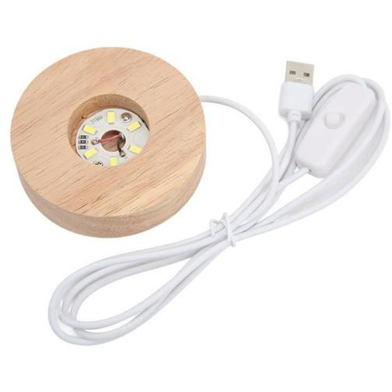 Tbest Base lumineuse LED en bois de chêne avec interface USB - Lampe décorative brillante pour la maison - 2cm dépaisseur