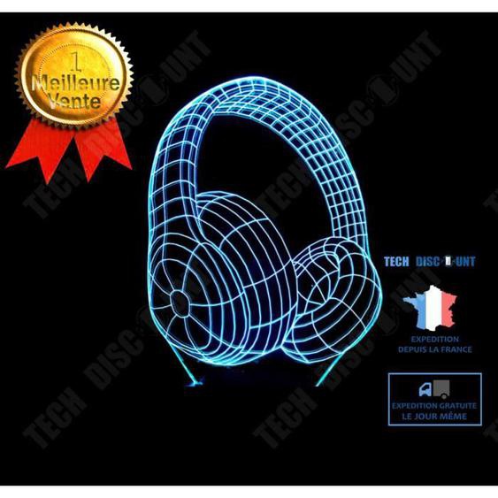 TD® 3D Optique LED Veilleuse 3D LED Night Light Music Headset avec 7 couleurs de lumière pour la décoration de la maison