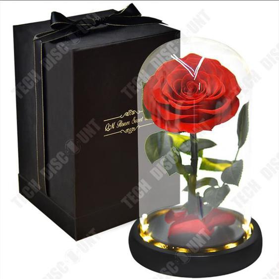 TD® Couverture en verre de fleur éternelle, simulation de Rose, décoration de bureau, maison, veilleuse LED, cadeau de vacances