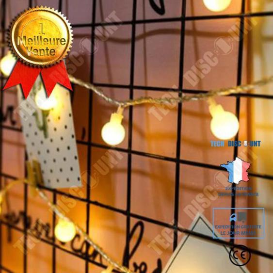 TD® Guirlande lumineuse LED à Piles - 80 Ampoules - Blanc Chaud - 10 m