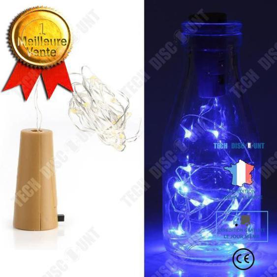 TD® Guirlande Lumineuse LED Bouchon Bouteille à Pile Eclairage Étanche avec 15 LED x1.4M pour DIY Mariage Fête, Bleu LITT1511