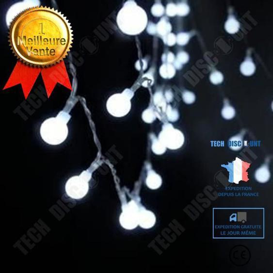 TD® Guirlande Lumineuse LED de batterie de petite boule givrée blanc chaud - 40 Boules - Blanc - 6 m