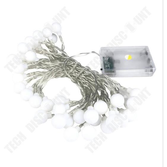 TD® Guirlande Lumineuse LED de batterie de petite boule givrée blanc chaud - 40 Boules - Blanc chaud - 6 m