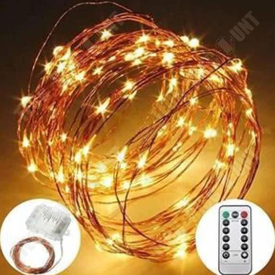 TD® Guirlande lumineuse LED en cuivre étanche Noël 10M 100 LED 8 modes avec Télécommande Blanc chaud