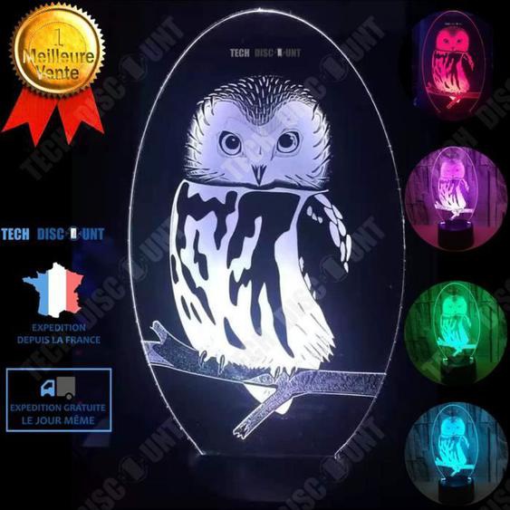 TD® Hibou coloré 3D veilleuse télécommande tactile LED cadeau, atmosphère 3D petite lampe de table nocturne, lampe pour chambre déco