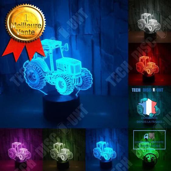 TD® Lampe 3D LED Forme de Tracteur 7 Changement couleur Interrupteur Tactile LED Veilleuse Acrylique Décoration Veilleuse Cadeau