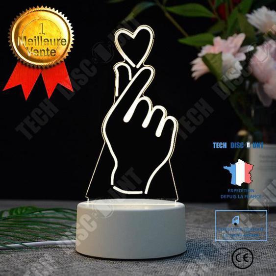 TD® Lampe 3D LED USB Plaque Acrylique Main et Cœur / Veilleuse Table Chevet Bureau Chambre Décor cadeau chaud lampe blanche
