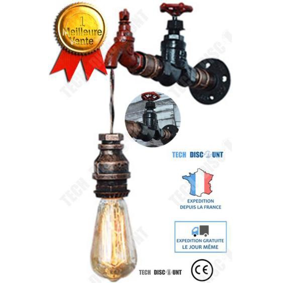 TD® Lampe robinet applique de chevet de bureau rétro murale bronze antique intérieure industriel mur eau pendentif vintage fer