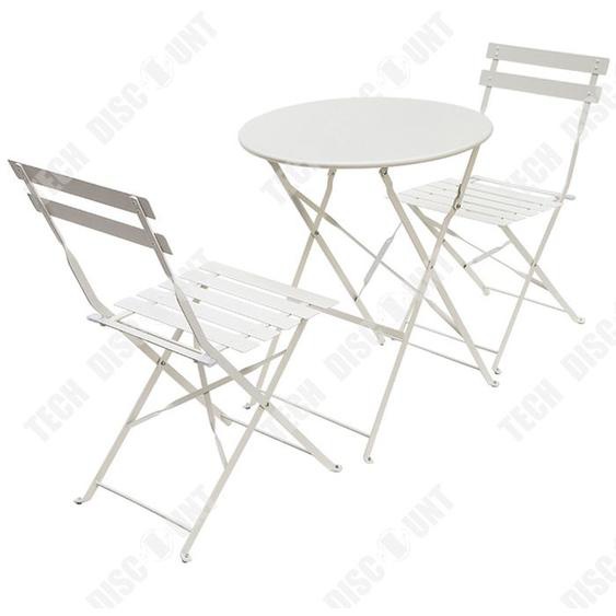 TD Salon de jardin 3 pièces avec table ronde et 2 chaises pliantes en acier ensemble table pliable acier thermolaqué table de