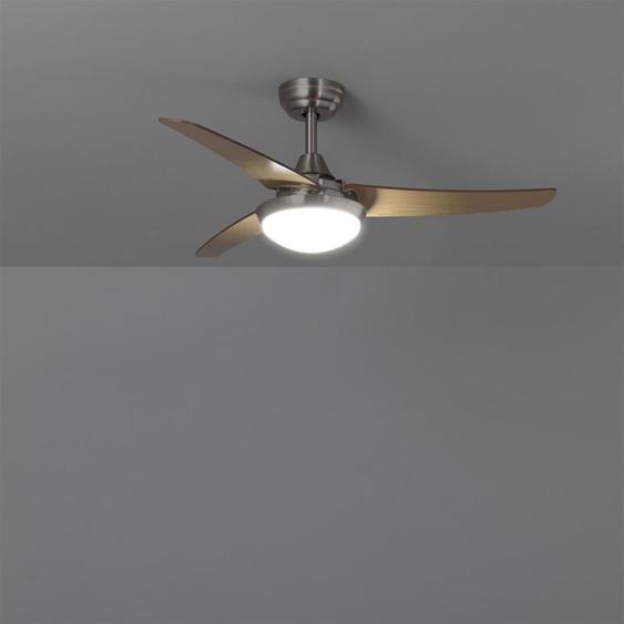 Techbrey - Ventilateur de Plafond Silencieux Neil Effet Bois 107cm Moteur dc Argent