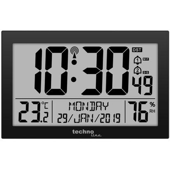 Technoline WS8016 noir | Horloge murale radio-pilotée | Réception radio DCF-77