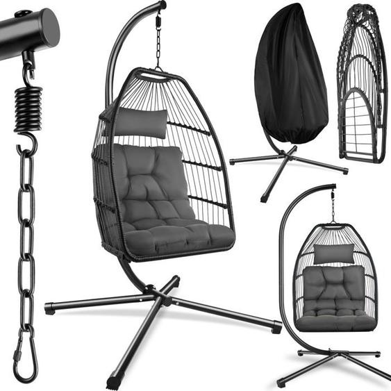 Fauteuil suspendu - TECTAKE - ARIANE - Rotin - Support jusquà 160kg - Gris foncé