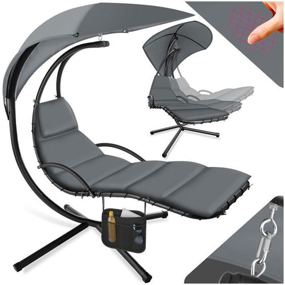 TECTAKE Fauteuil suspendu ELARIA avec pare-soleil protection UV et poche latérale résistant et stable - Gris