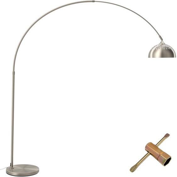 TECTAKE Lampe sur pied ARCUS style rétro en acier laqué époxy 60W réglable en hauteur - Nickel mat
