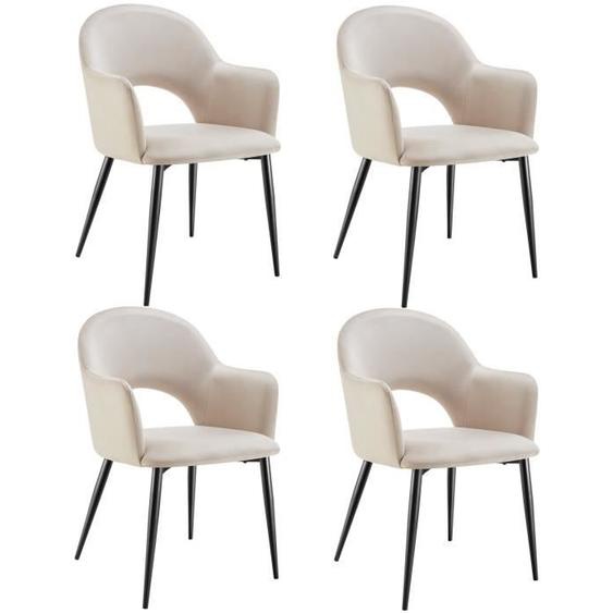 CHAISE - TECTAKE - Lot 4 Fauteuils SACHEL aspect velours rembourré charge maximale 120 kg - Crème