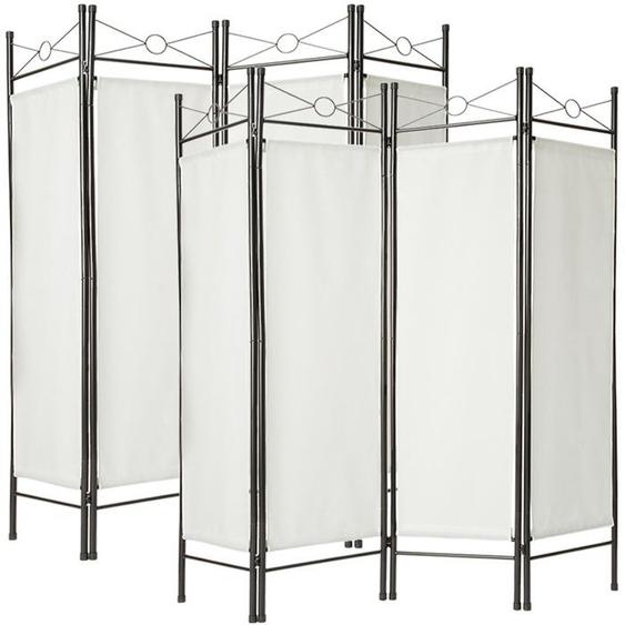 TECTAKE Lot de 2 Paravents Cloison amovible 4 Panneaux Pliables Toile Polyester 180 x 160 x 25 cm - Blanc