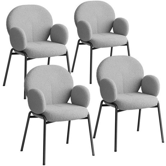 TECTAKE Lot de 4 chaises rembourrées SCANDI, tissu bouclette - Gris clair