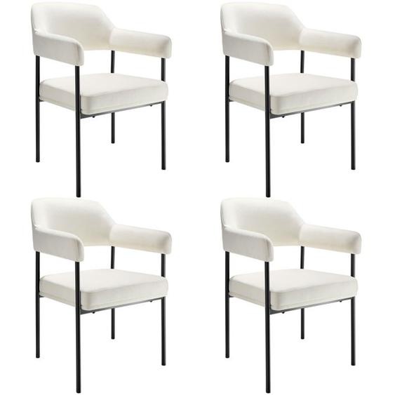 CHAISE - TECTAKE - Lot de 4 fauteuils rembourrés DOÉ avec pieds en acier et dossier continu - Aspect velours blanc cassé