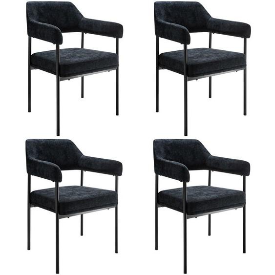 CHAISE - TECTAKE - Lot de 4 fauteuils rembourrés DOÉ avec pieds en acier et dossier continu - Noir