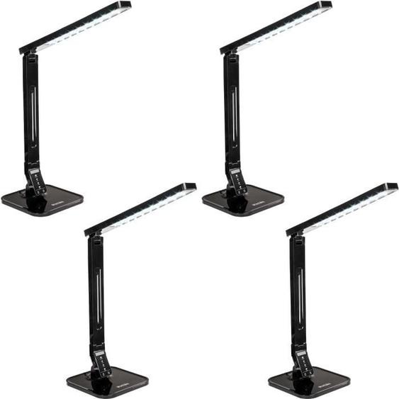 TECTAKE Lot de 4 lampes de bureau LED dimmable et pliable 14W luminosité réglable et port USB