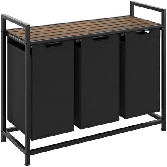 PANIER A LINGE - TECTAKE - Panier à linge avec étagère style industriel en bois et acier - 34x93,5x72cm
